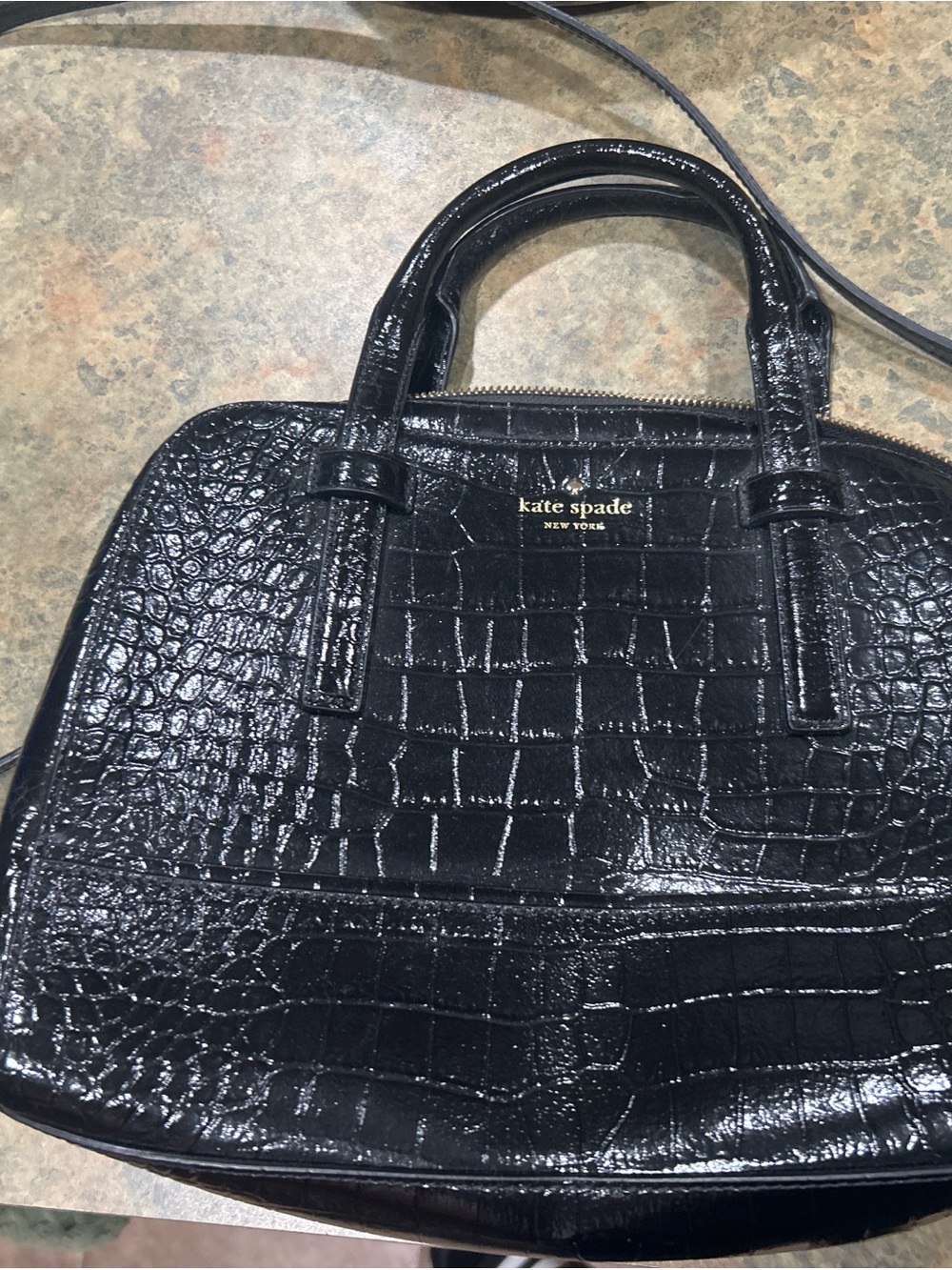 kate spade Black Croc-Embossed Patent Leather Satchel
